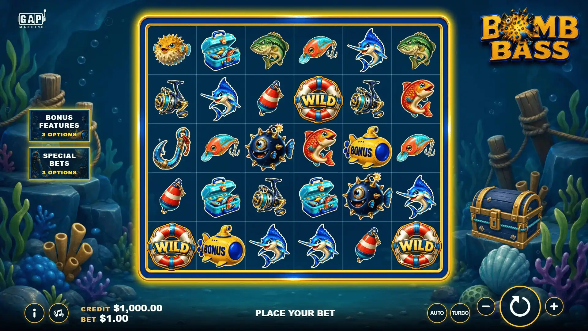 Bombbass slot gameplay reels