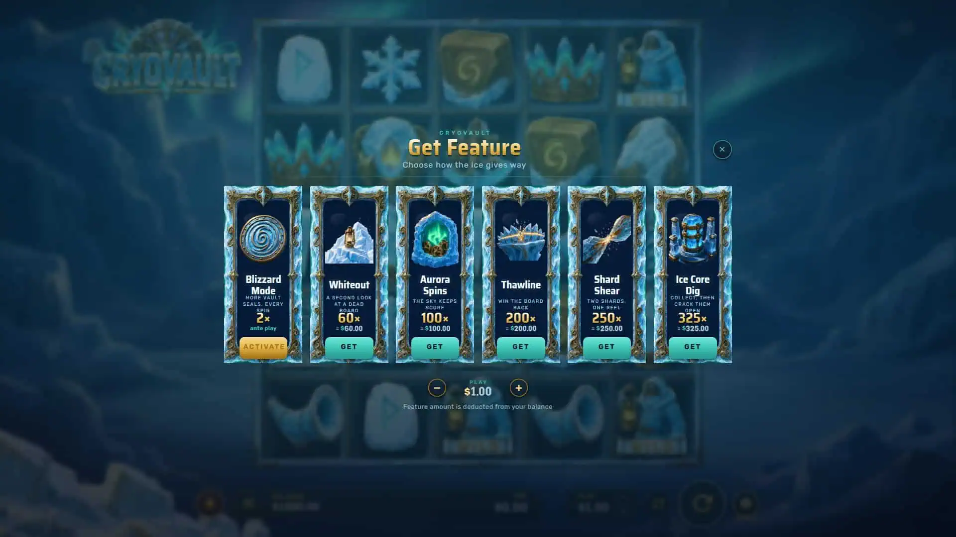 CryoVault bonus buy menu