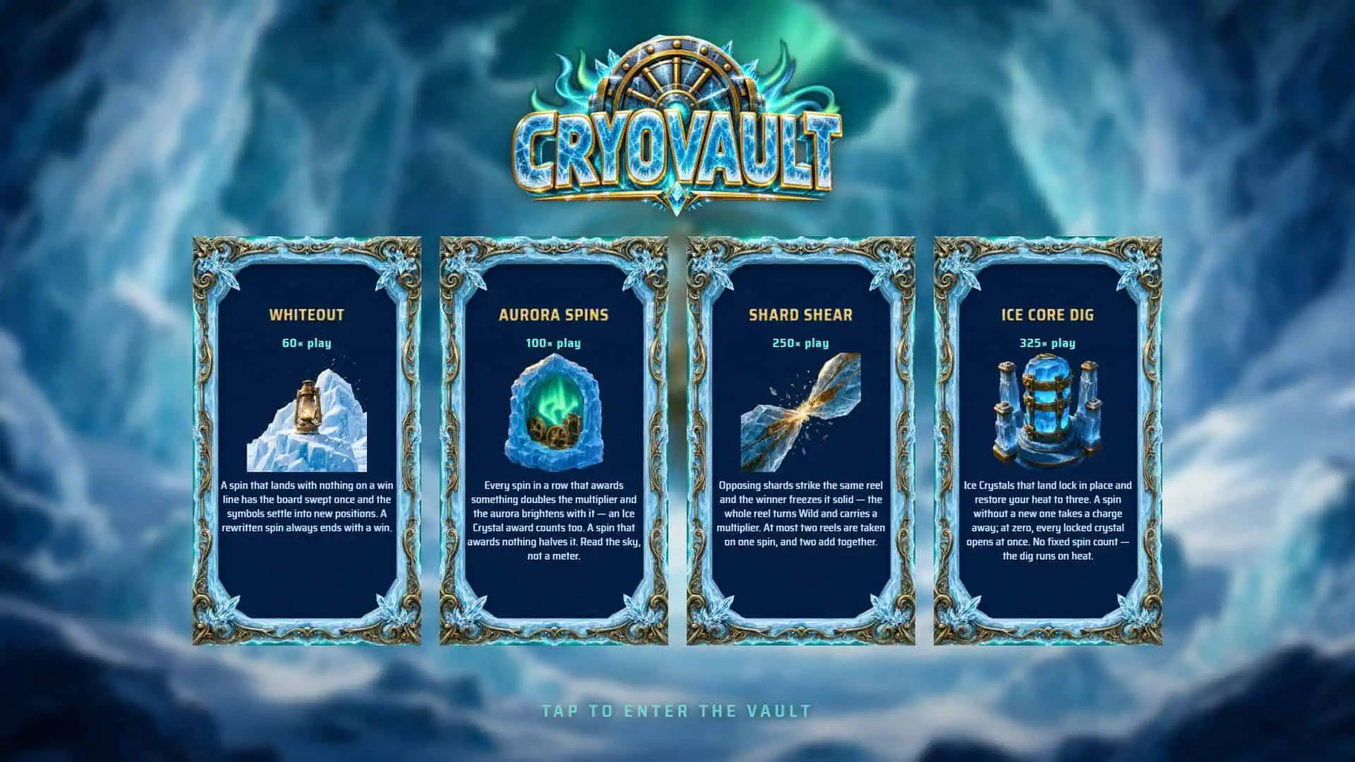 CryoVault slot intro screen