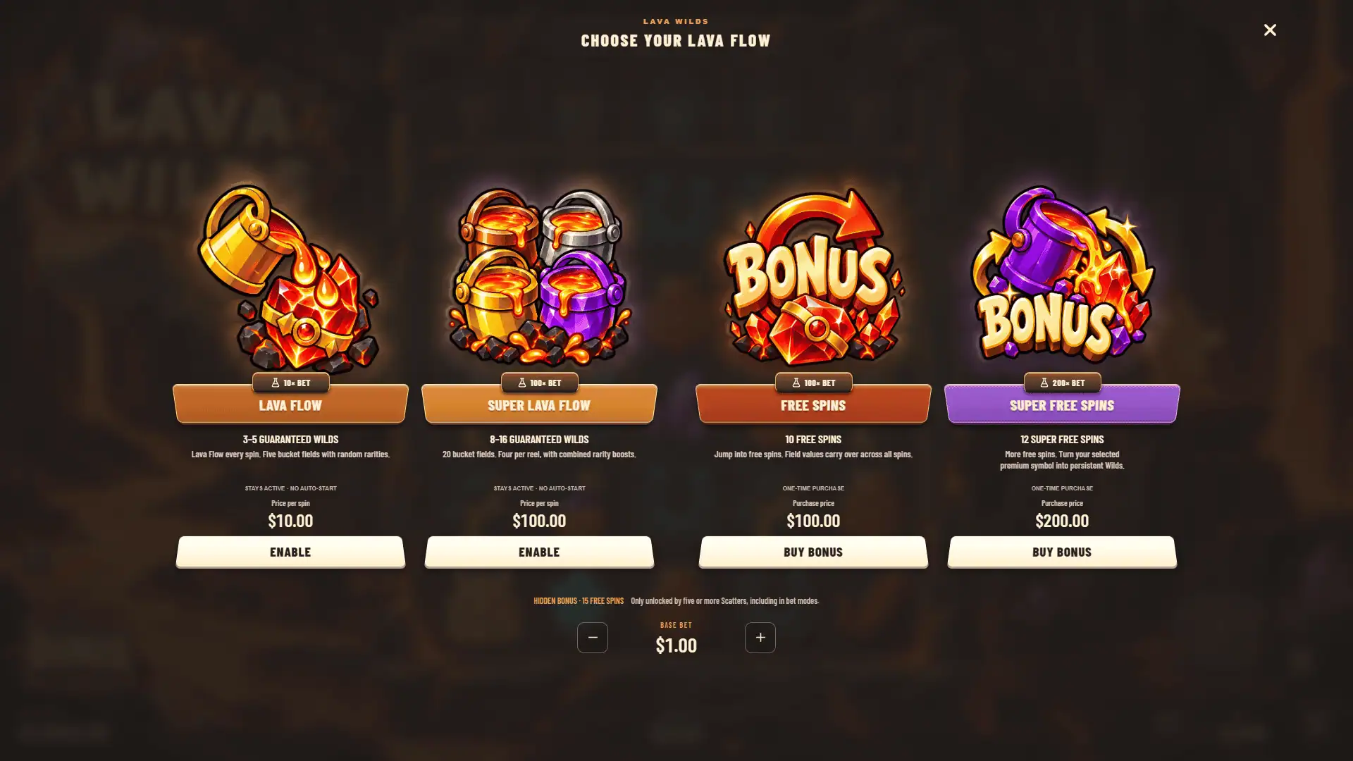 Lava Wilds bonus buy menu
