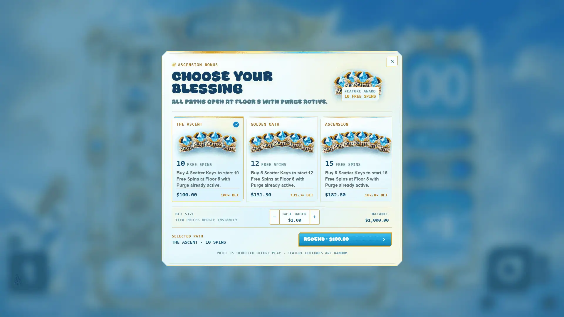Stairway To Heaven bonus buy menu