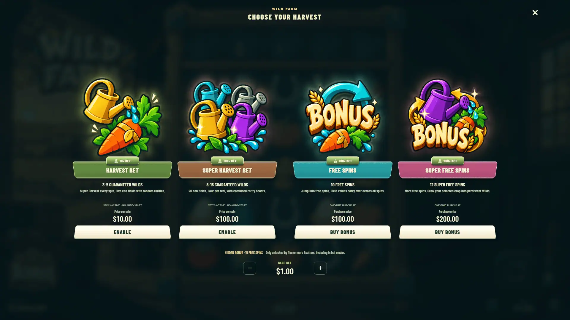 Wild Farm bonus buy menu