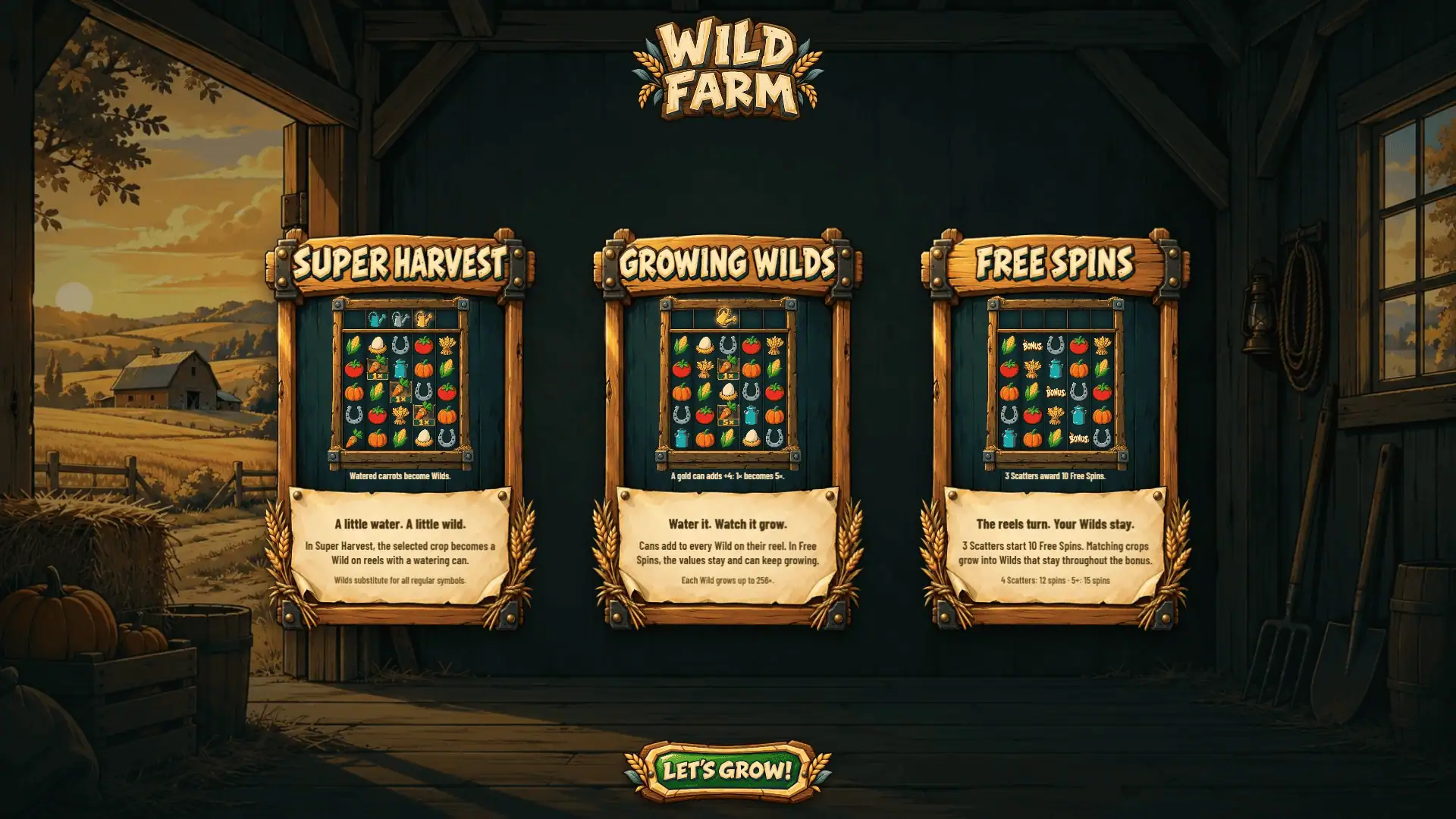 Wild Farm slot intro screen