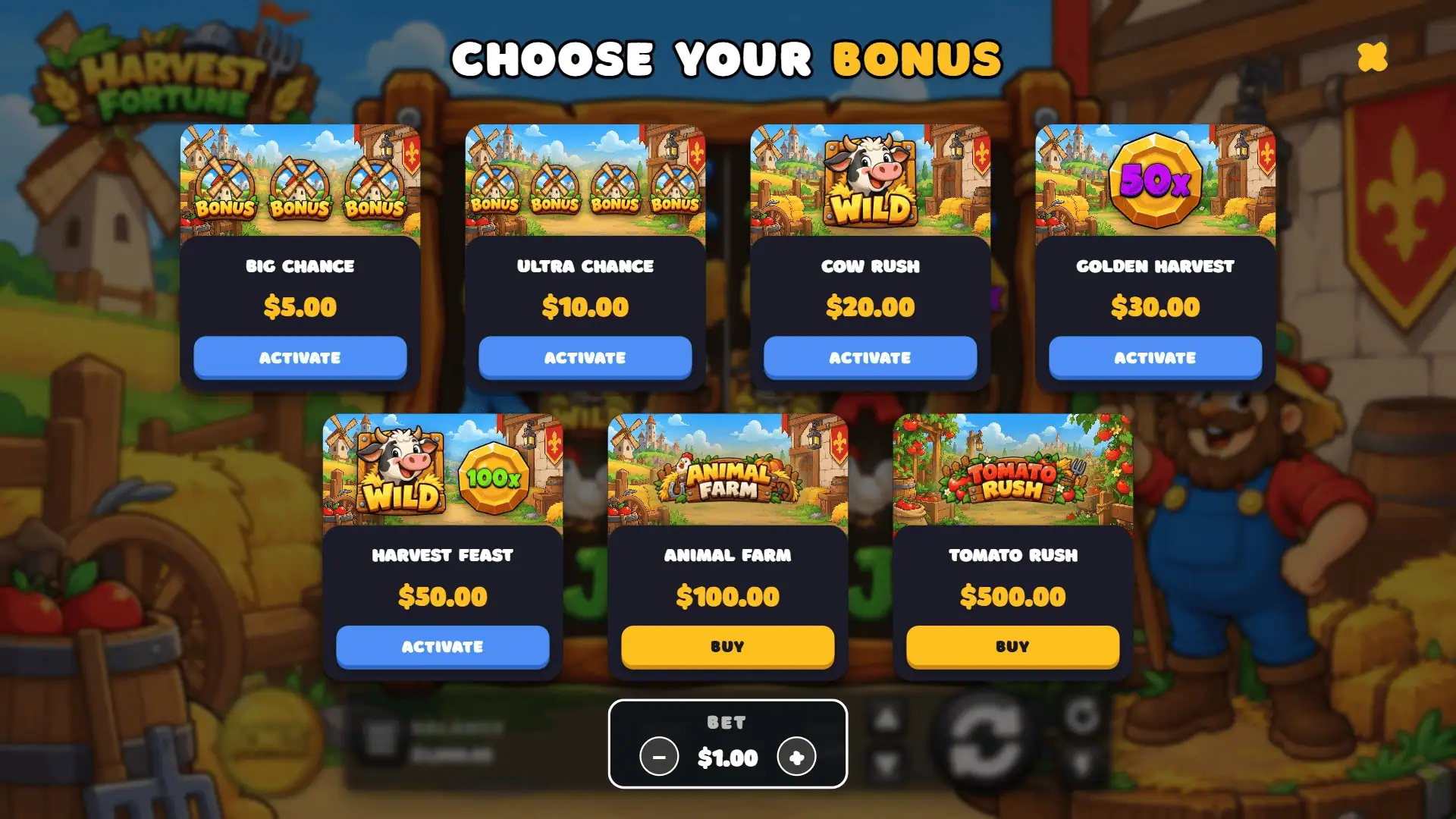 Harvest Fortune bonus buy menu