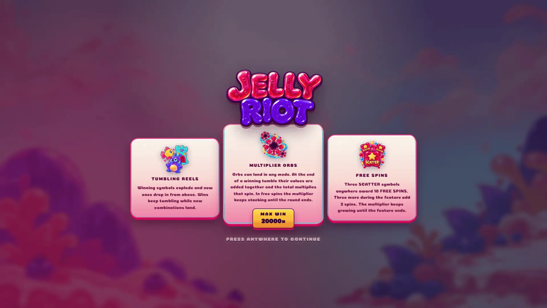 Jelly Riot slot intro screen