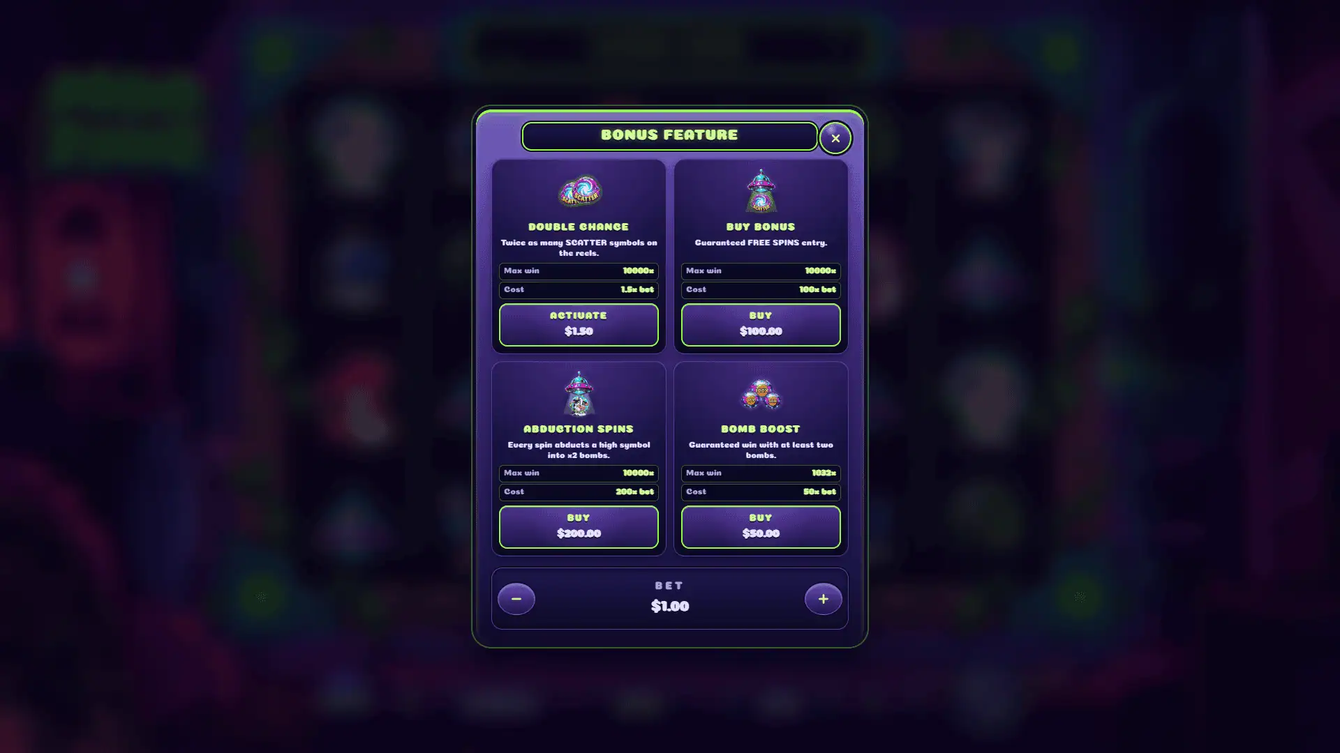 Moo Zone bonus buy menu