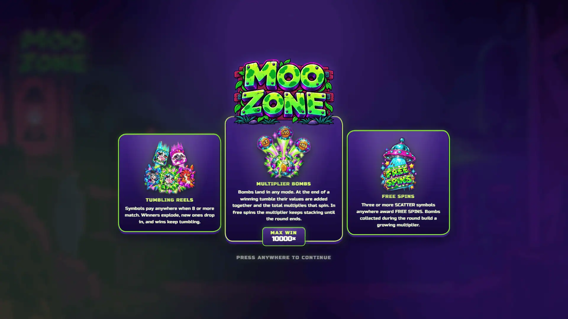 Moo Zone slot intro screen