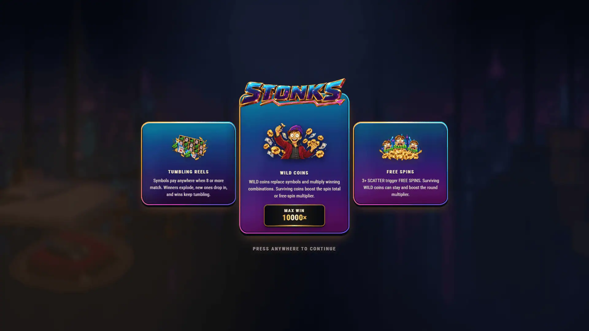 Stonks slot intro screen