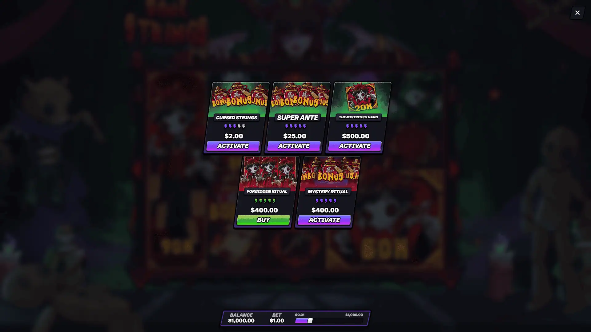 Soul Strings bonus buy menu