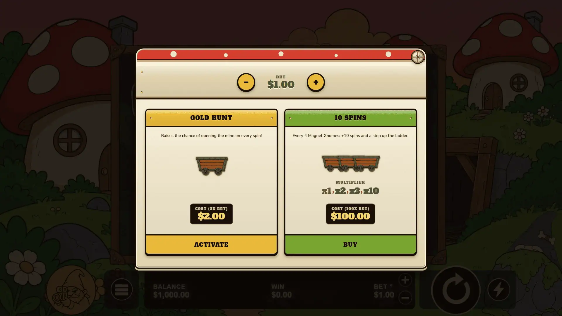 Gnome & Gold bonus buy menu