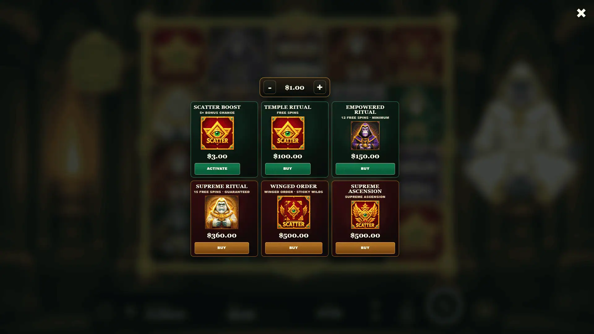 The Hidden Order bonus buy menu