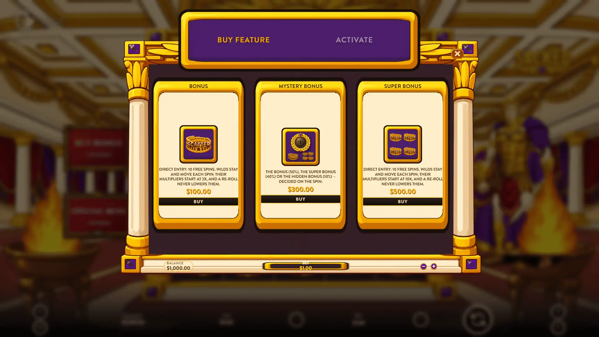 Sacked bonus buy menu