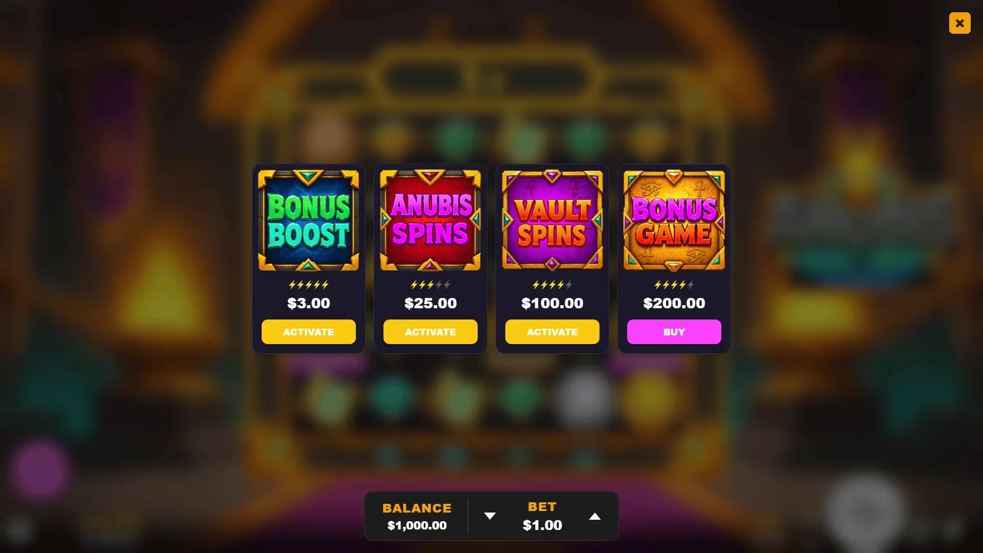 Anubis Vault Heist bonus buy menu