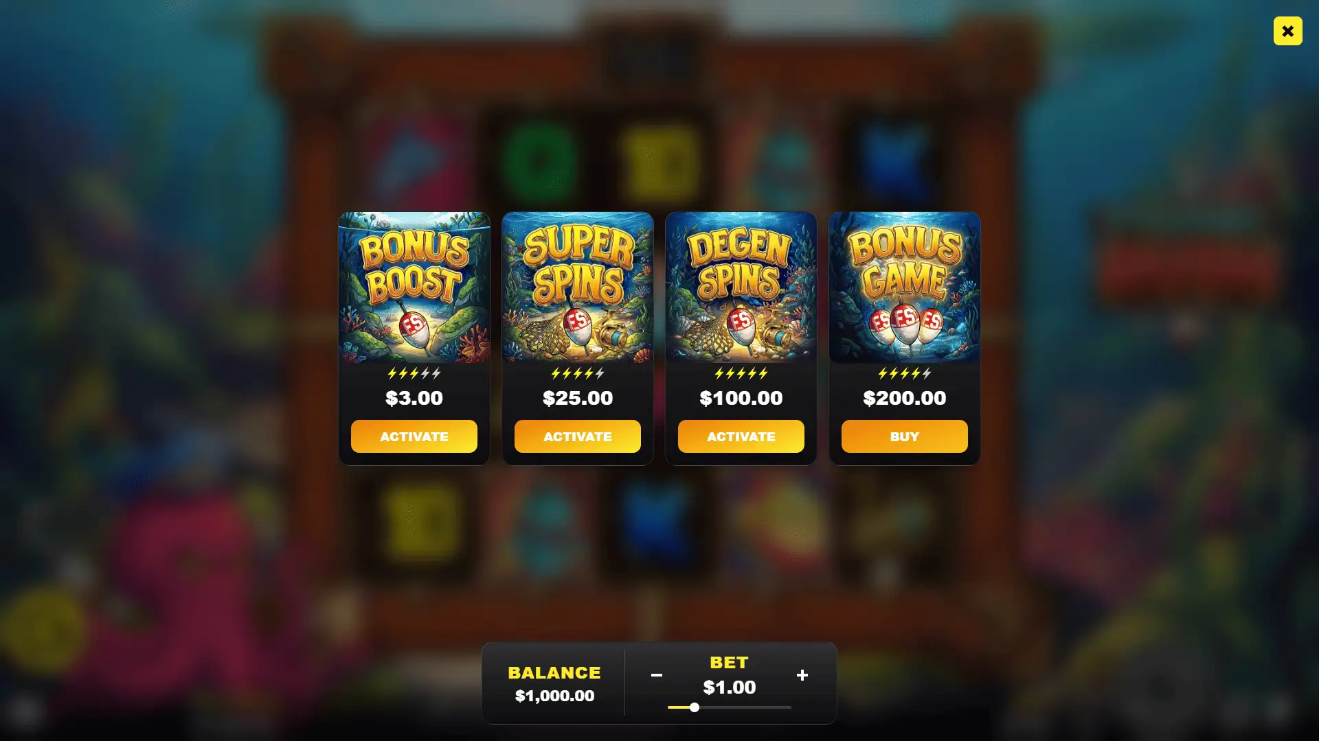Fishing Rush bonus buy menu