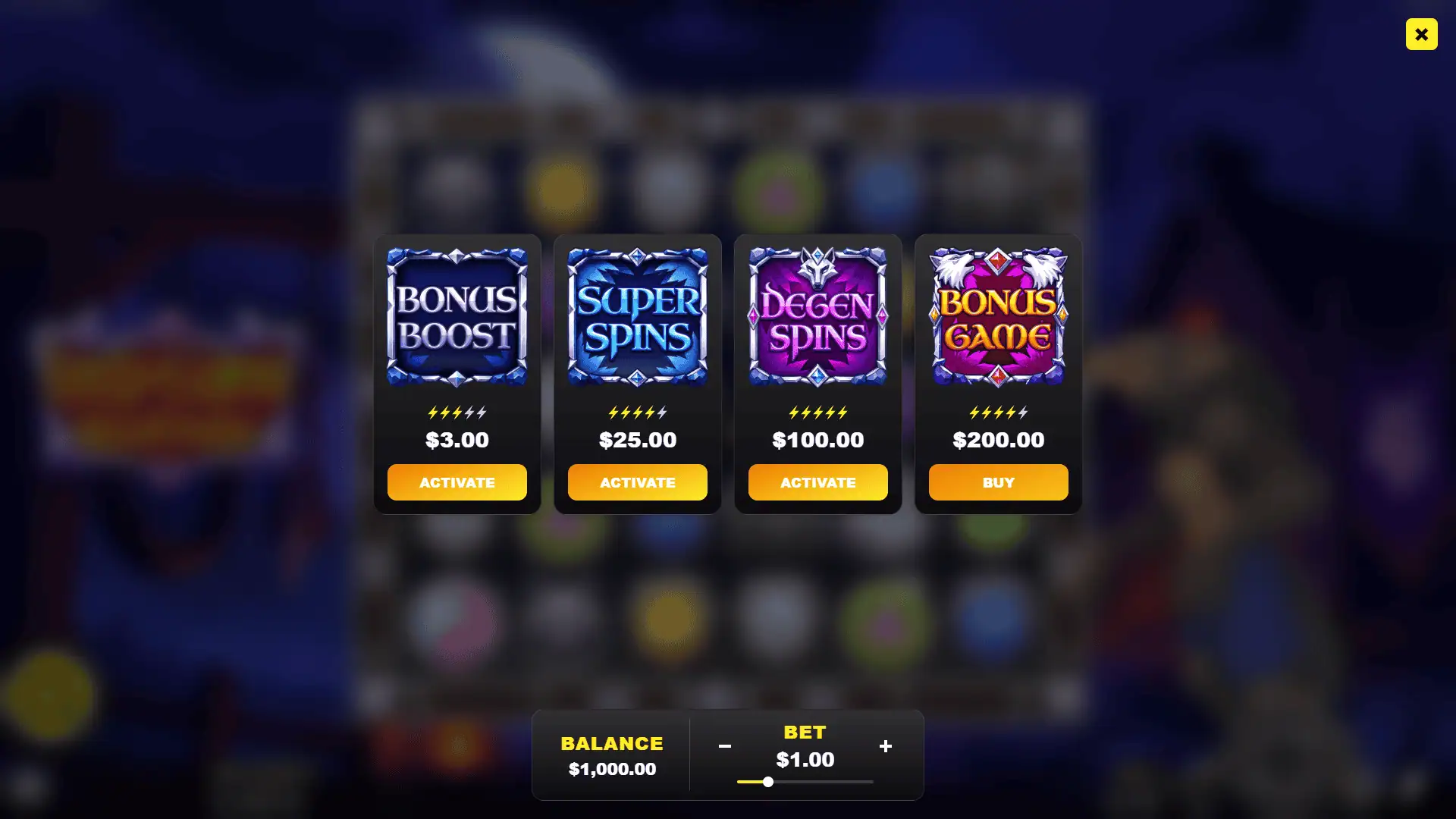Loup-Garou Blood Moon bonus buy menu