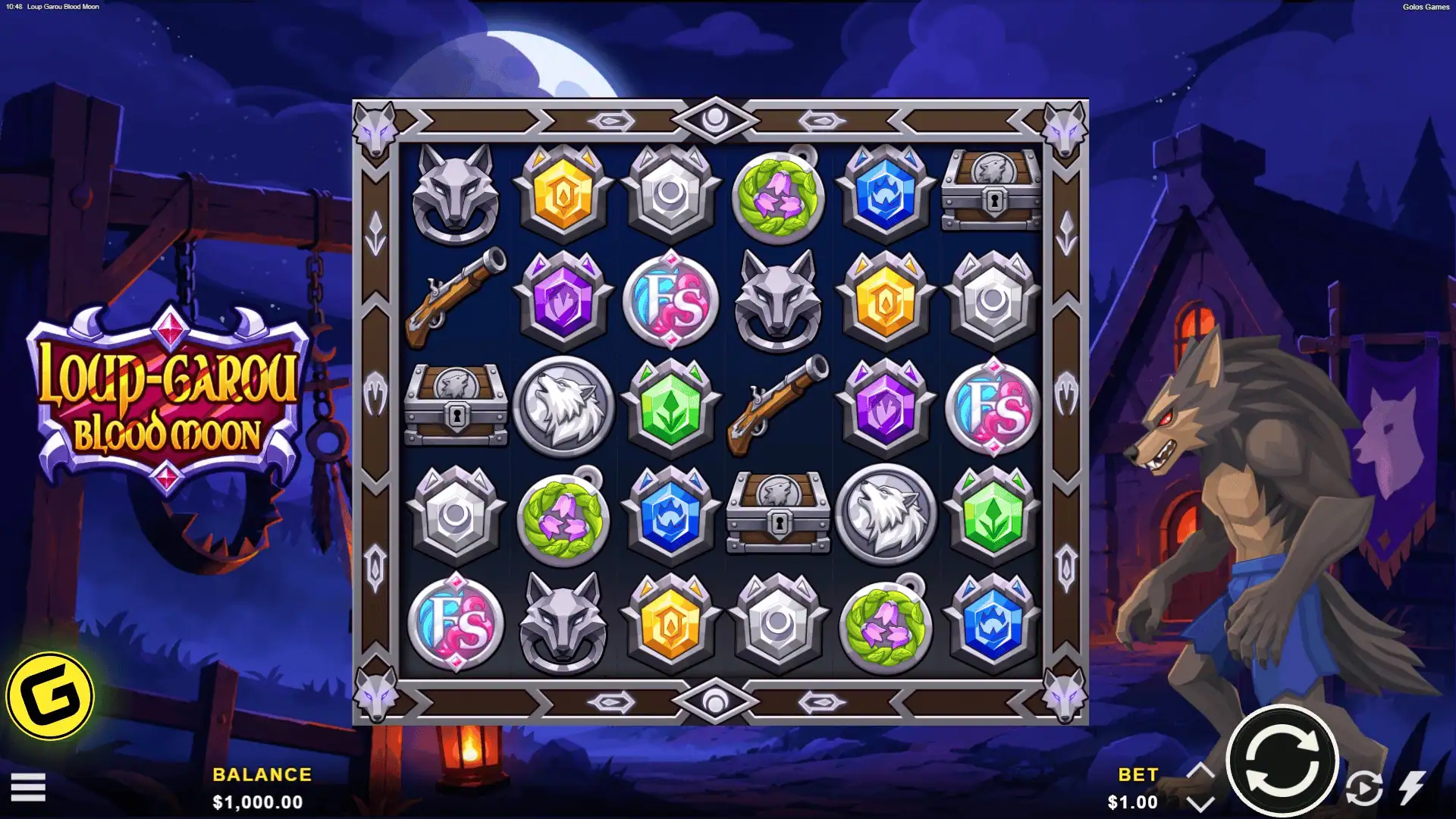 Loup-Garou Blood Moon slot gameplay reels