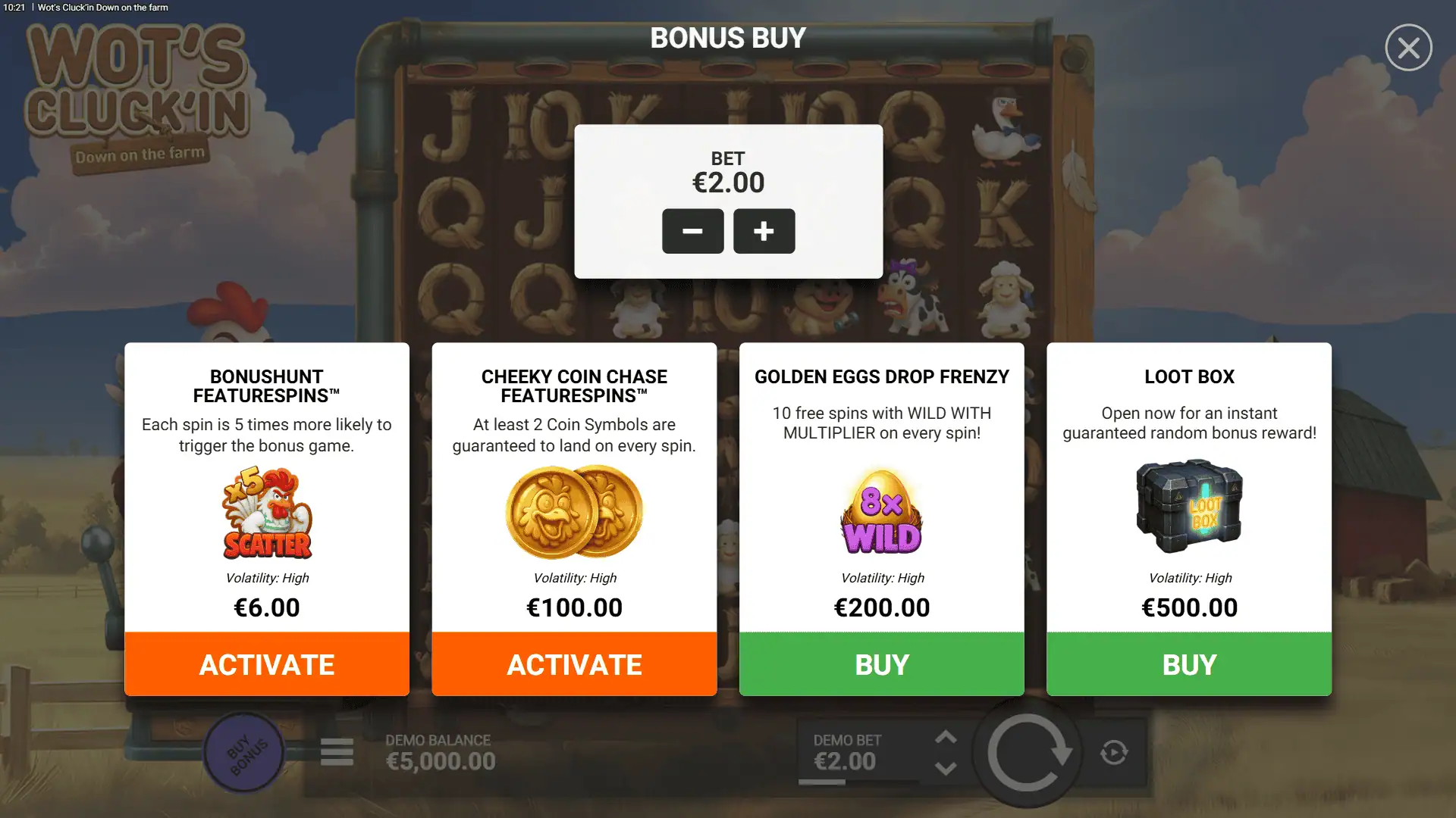 Wot&rsquo;s Cluck&rsquo;in Down on the farm bonus buy menu