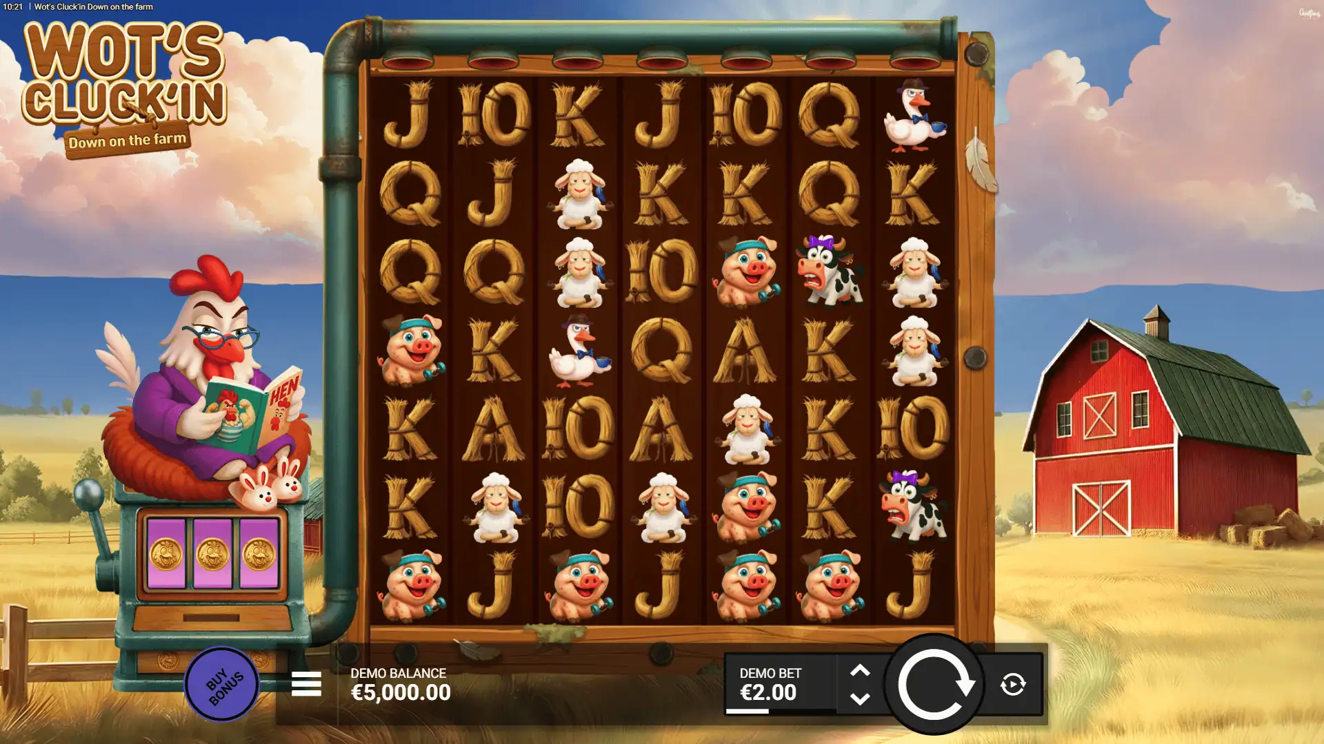 Wot&rsquo;s Cluck&rsquo;in Down on the farm slot gameplay reels