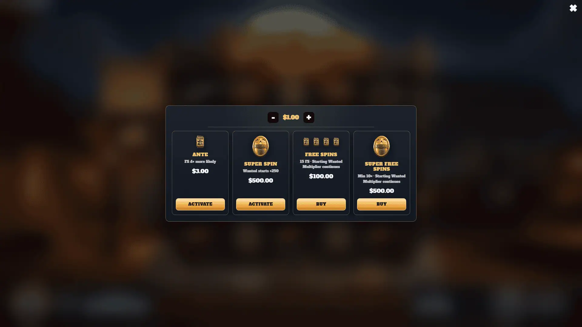 Wild West Heist bonus buy menu