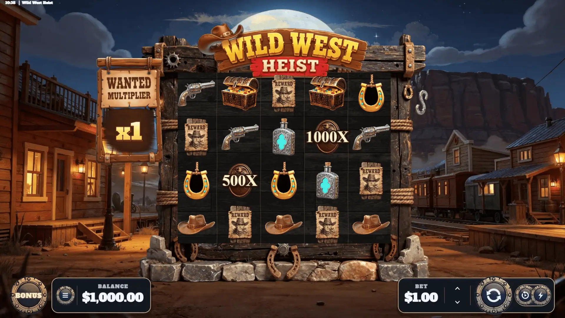 Wild West Heist slot gameplay reels