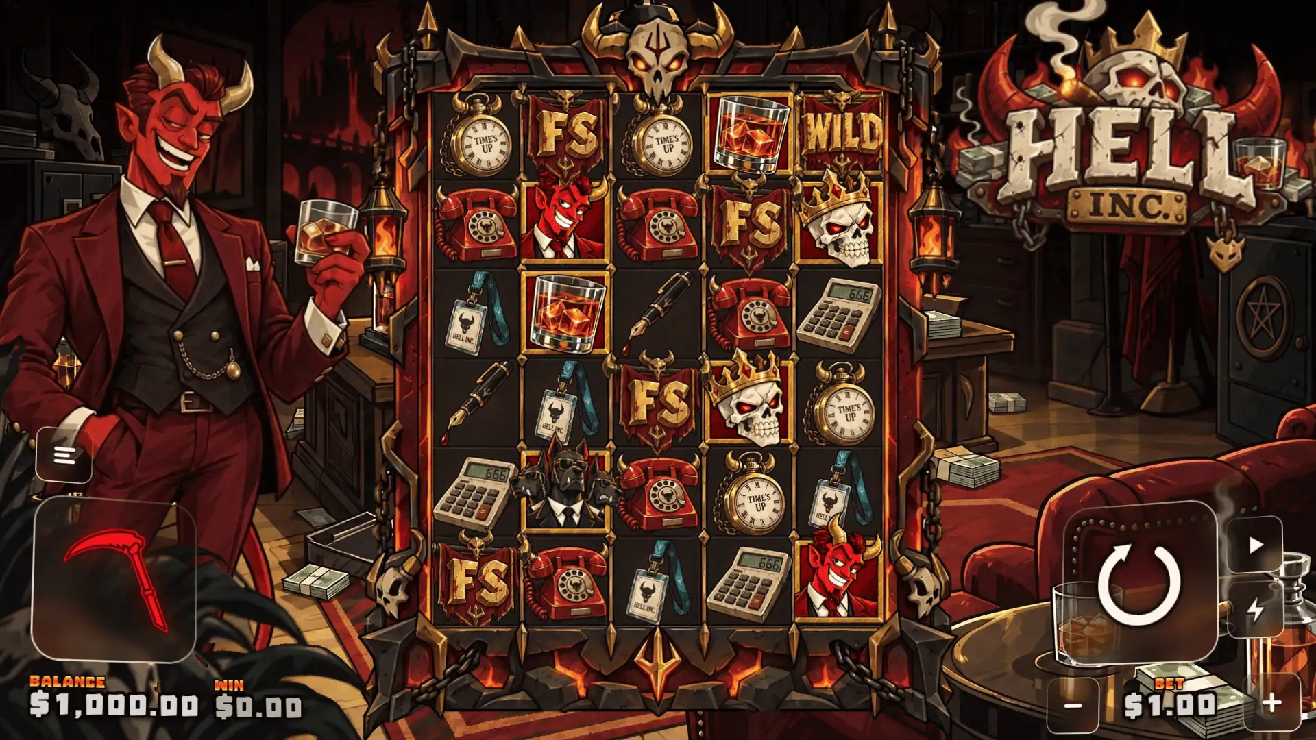 Hell INC. slot gameplay reels