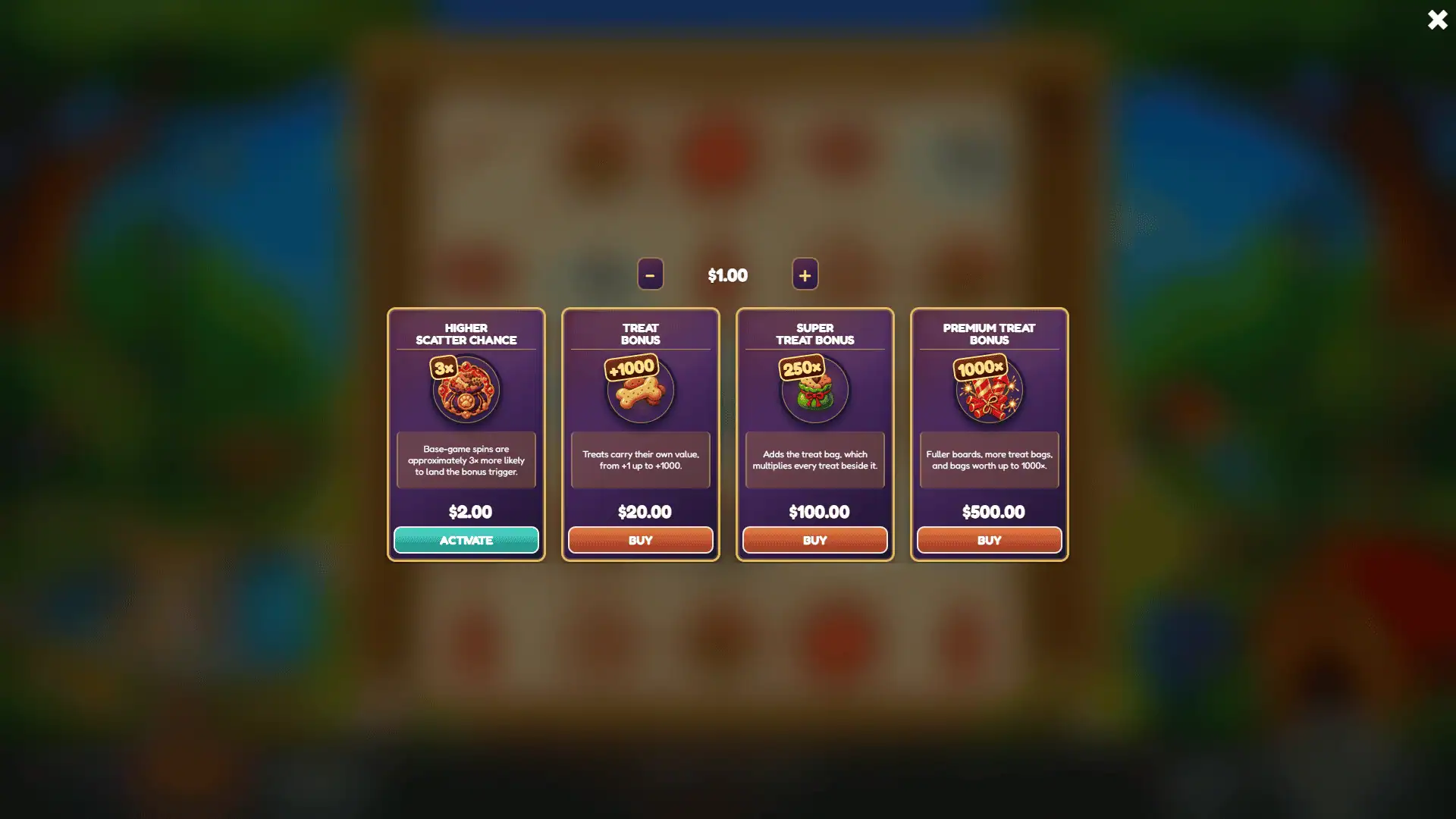 Corgi Park bonus buy menu