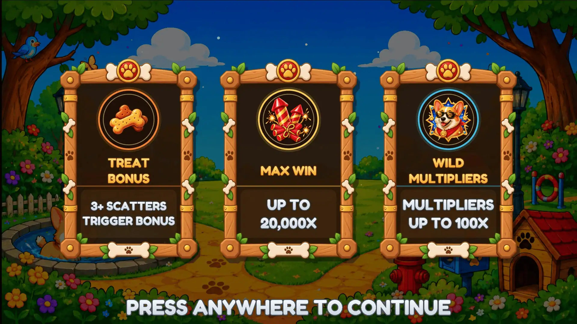 Corgi Park slot intro screen