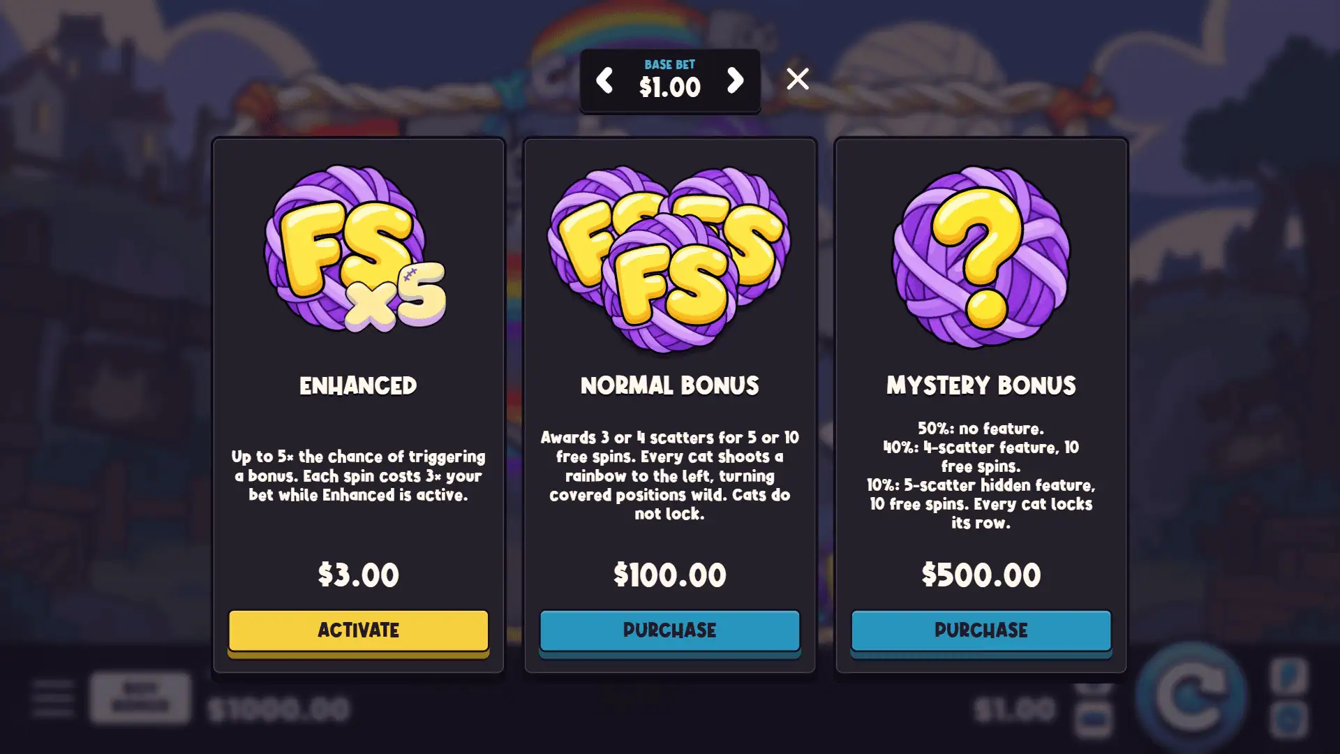 Catzania bonus buy menu