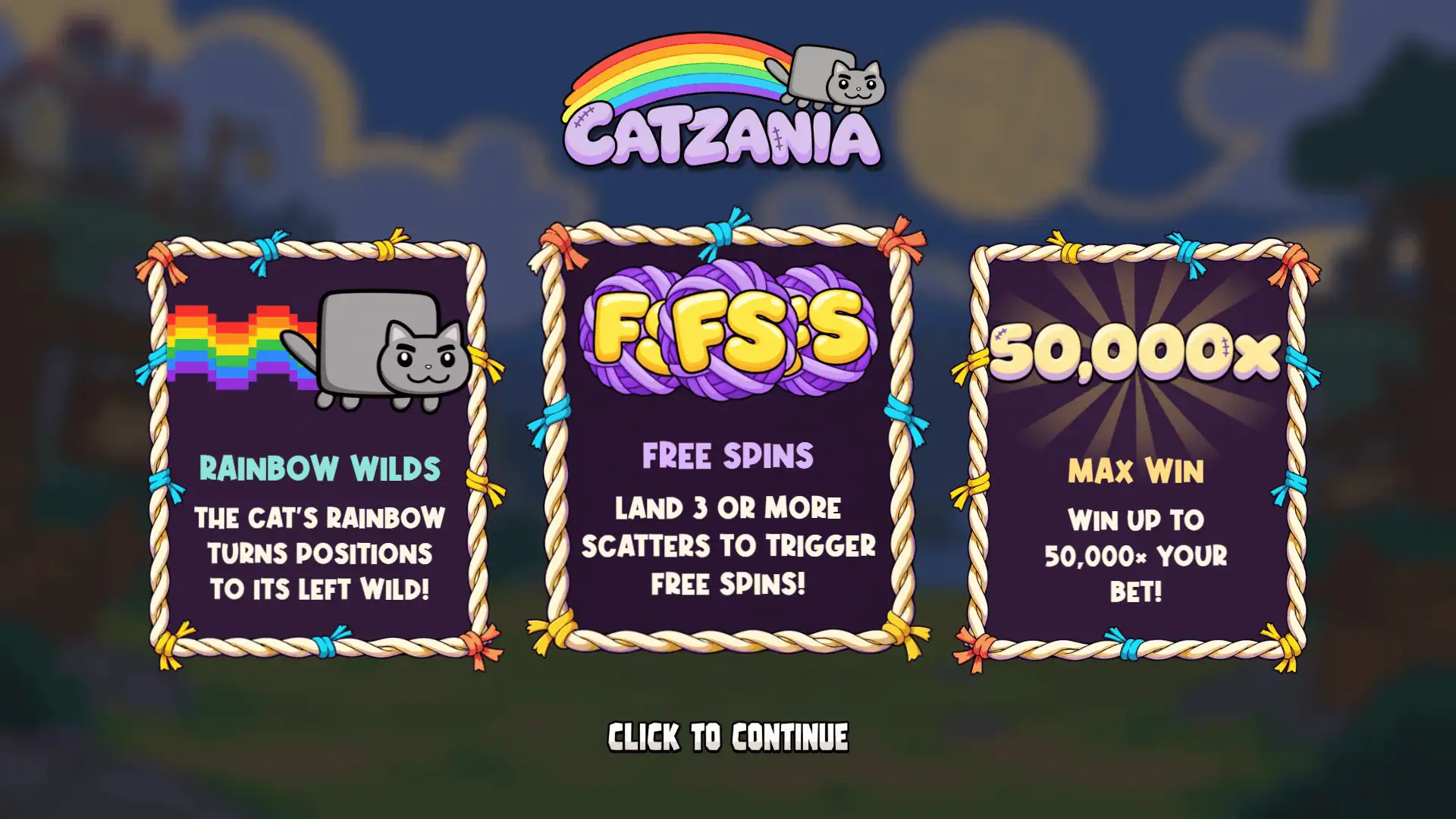 Catzania slot intro screen