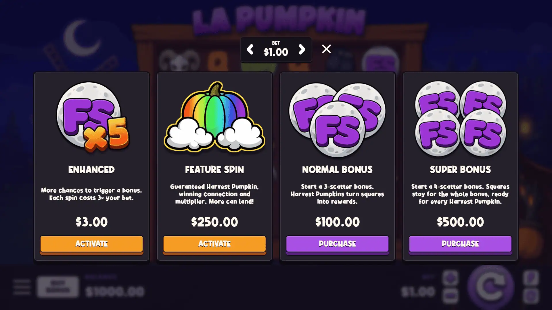 La Pumpkin bonus buy menu