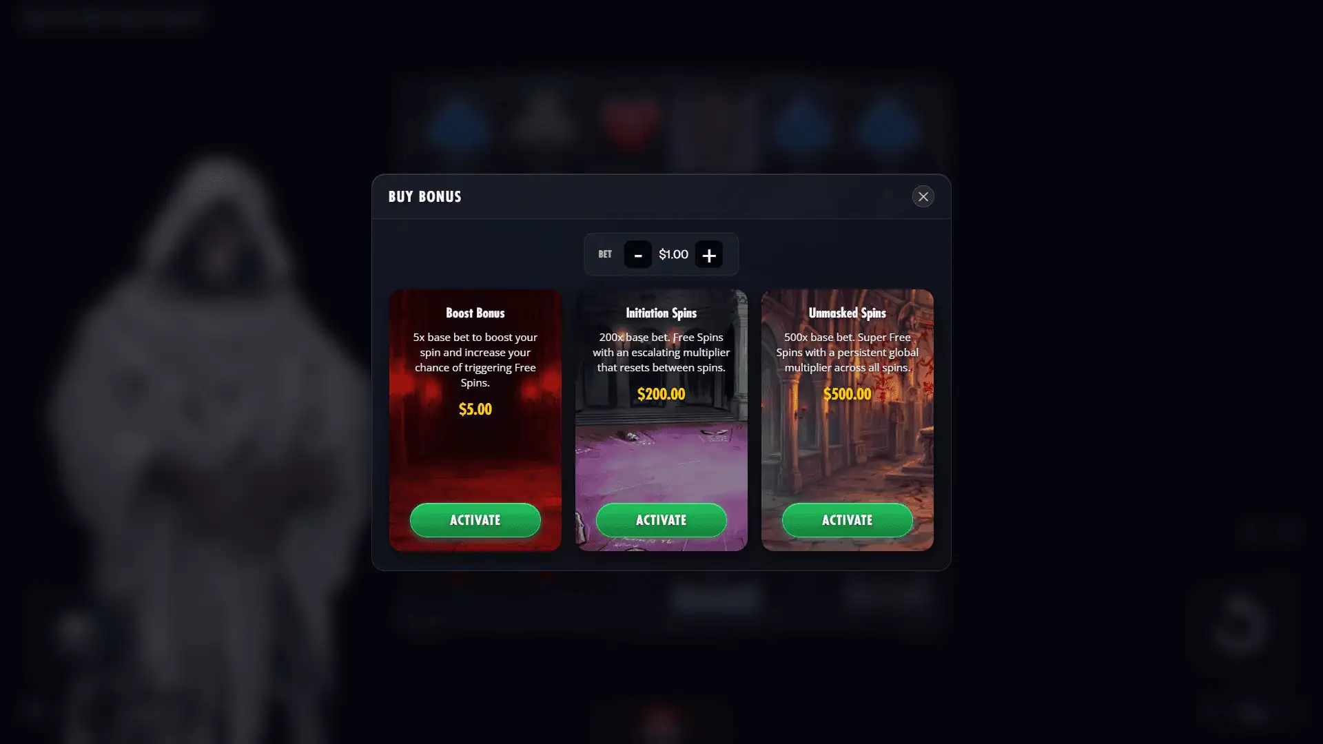 Eyes Wild Shut bonus buy menu