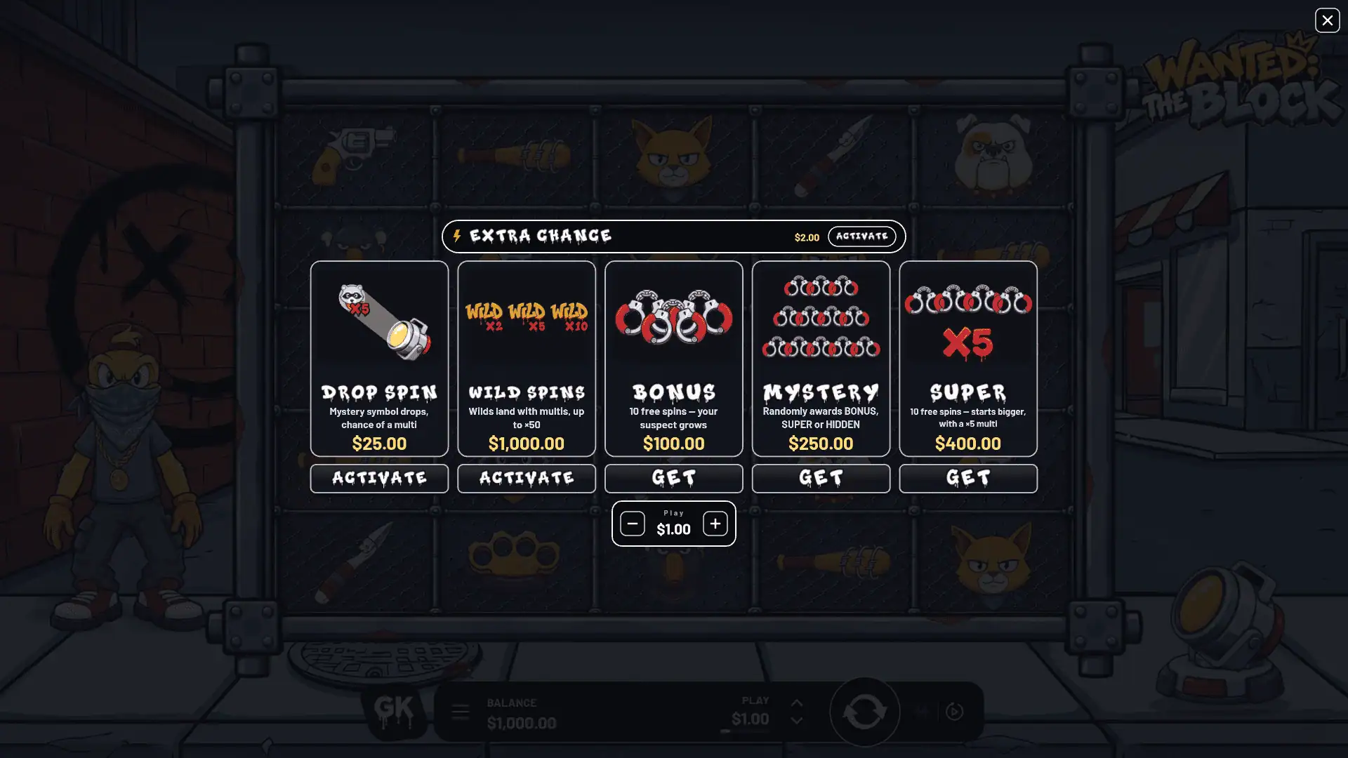 Wanted: The Block bonus buy menu