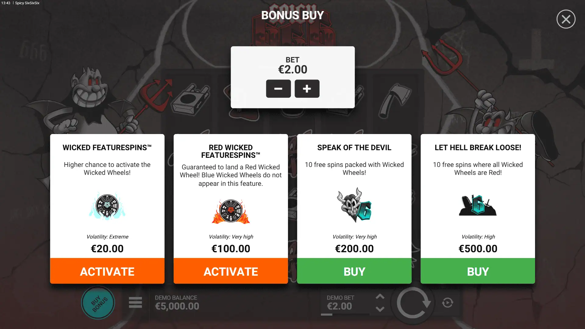 Spicy SixSixSix bonus buy menu