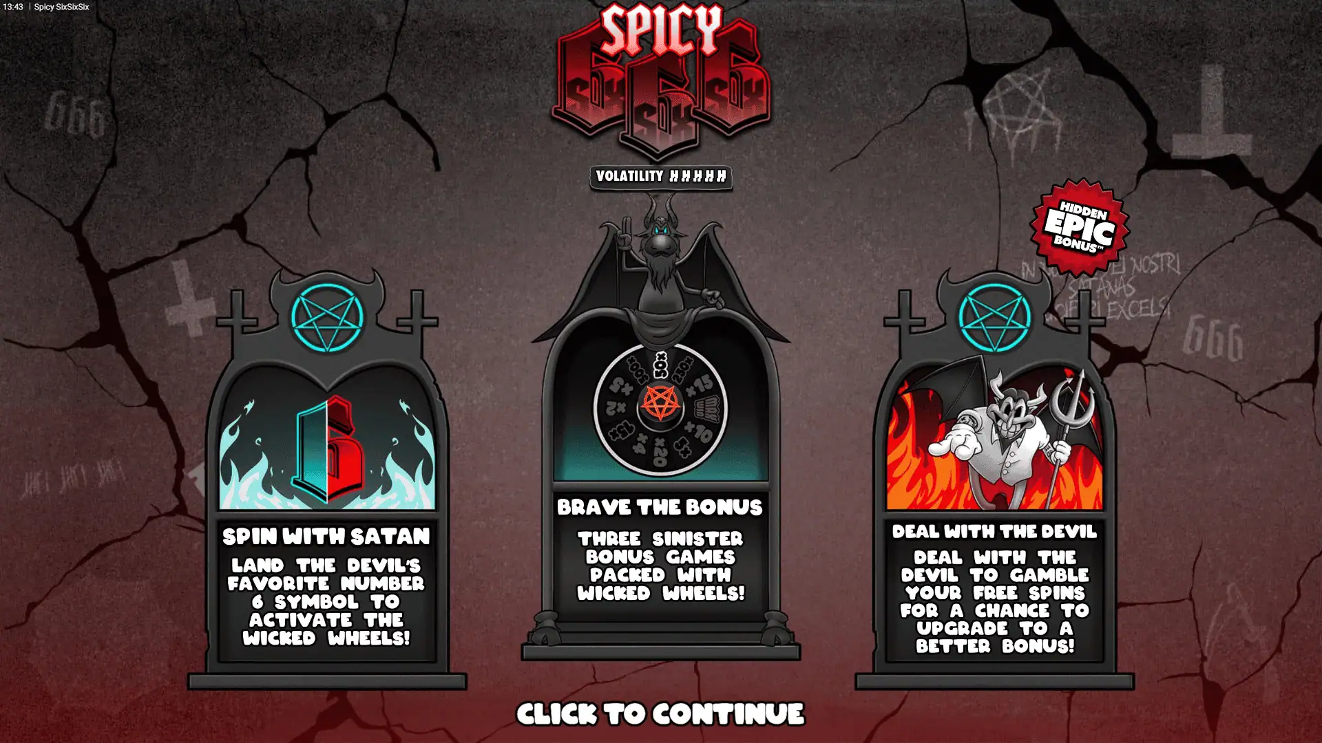 Spicy SixSixSix slot intro screen