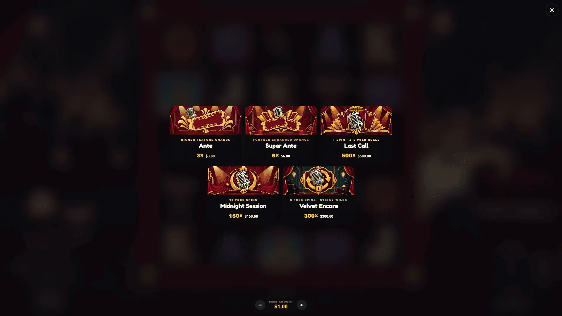 Velvet Nights bonus buy menu