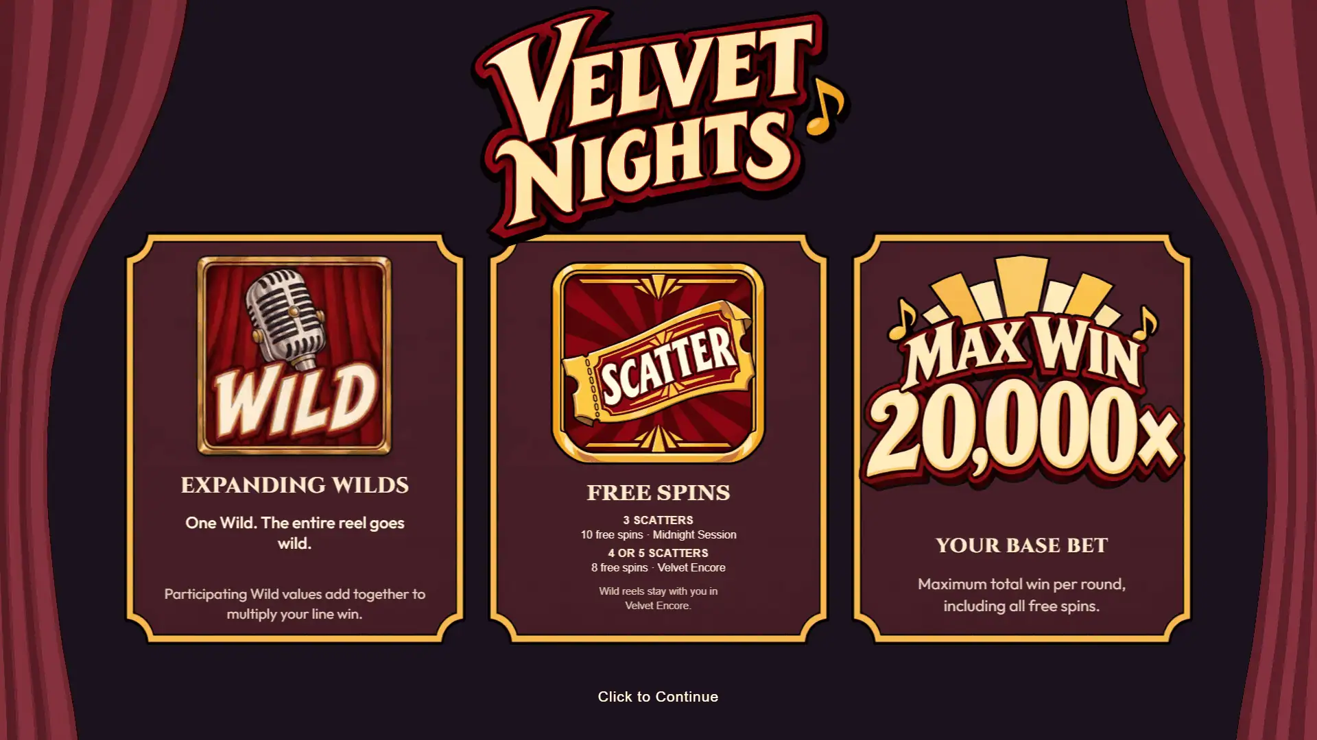 Velvet Nights slot intro screen