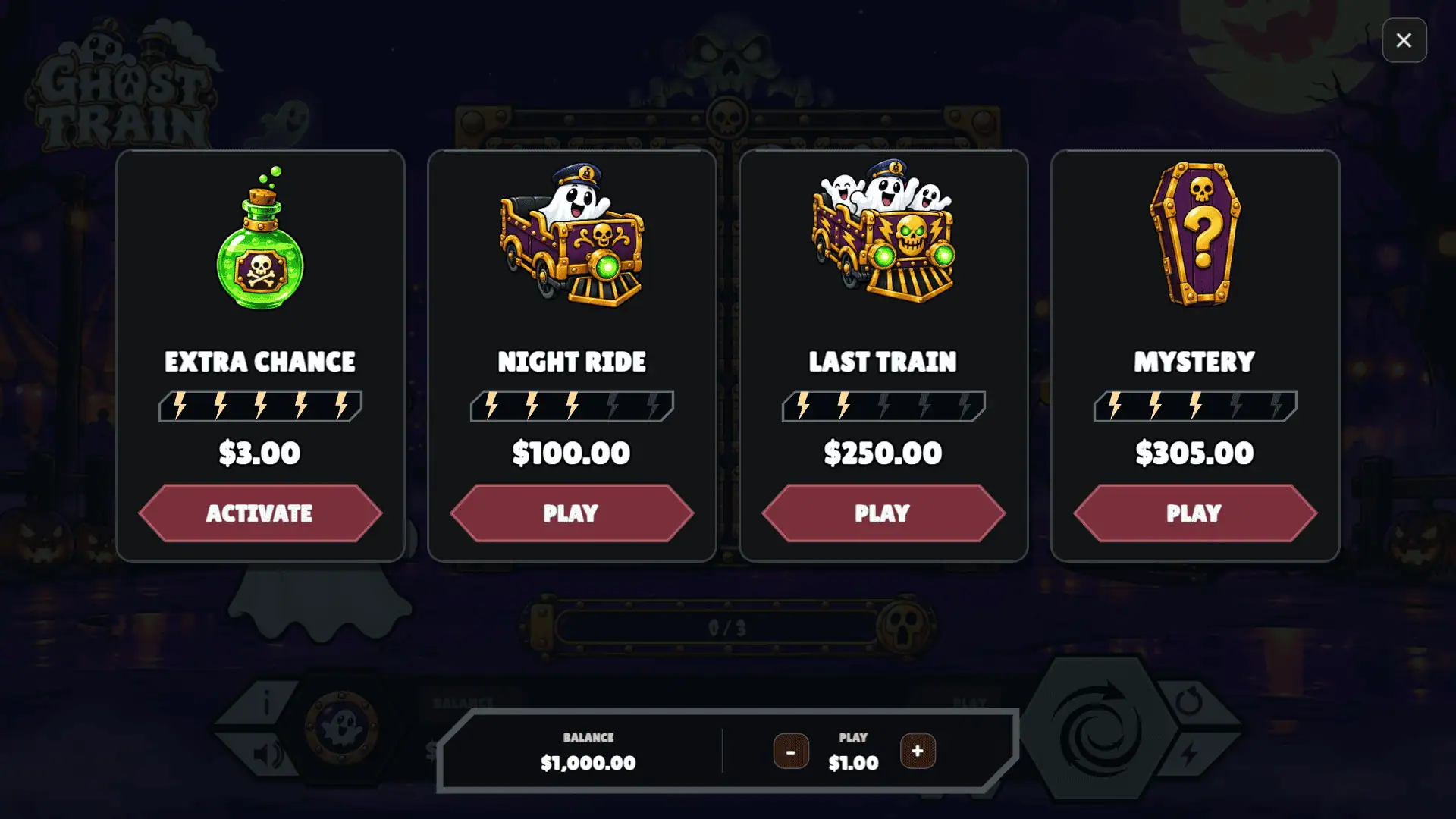 Ghost Train bonus buy menu