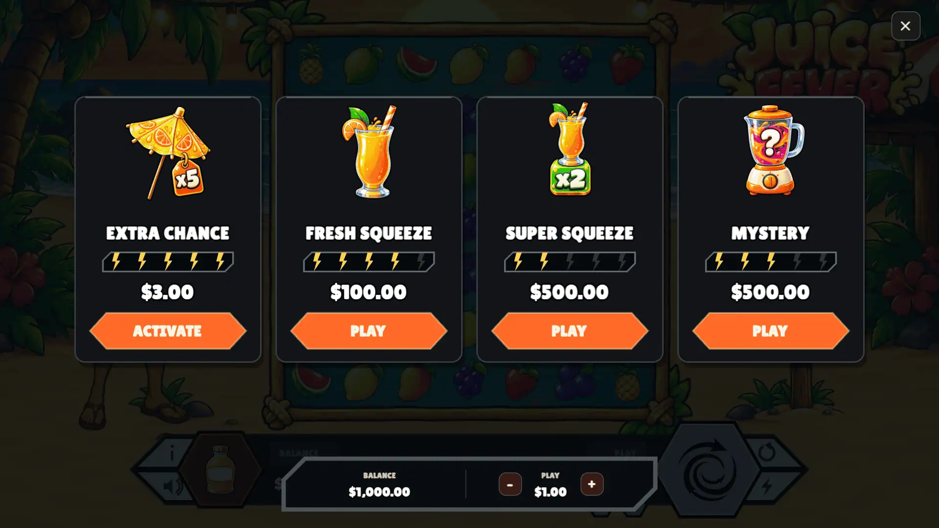 Juice Fever bonus buy menu