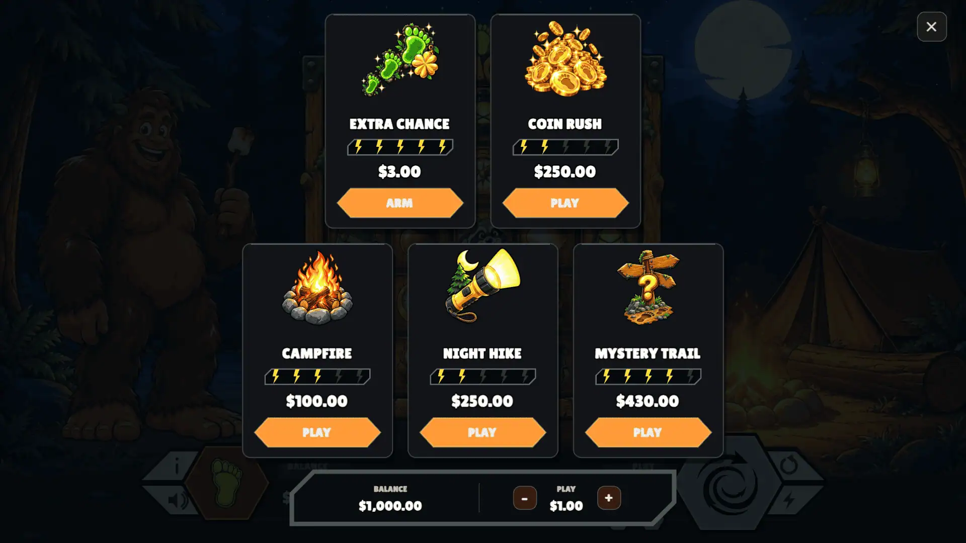 Sasquatch Stacks bonus buy menu