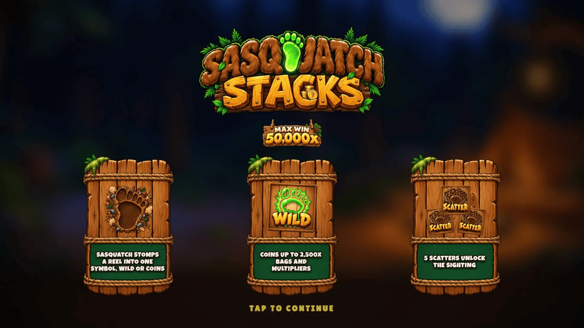 Sasquatch Stacks slot intro screen