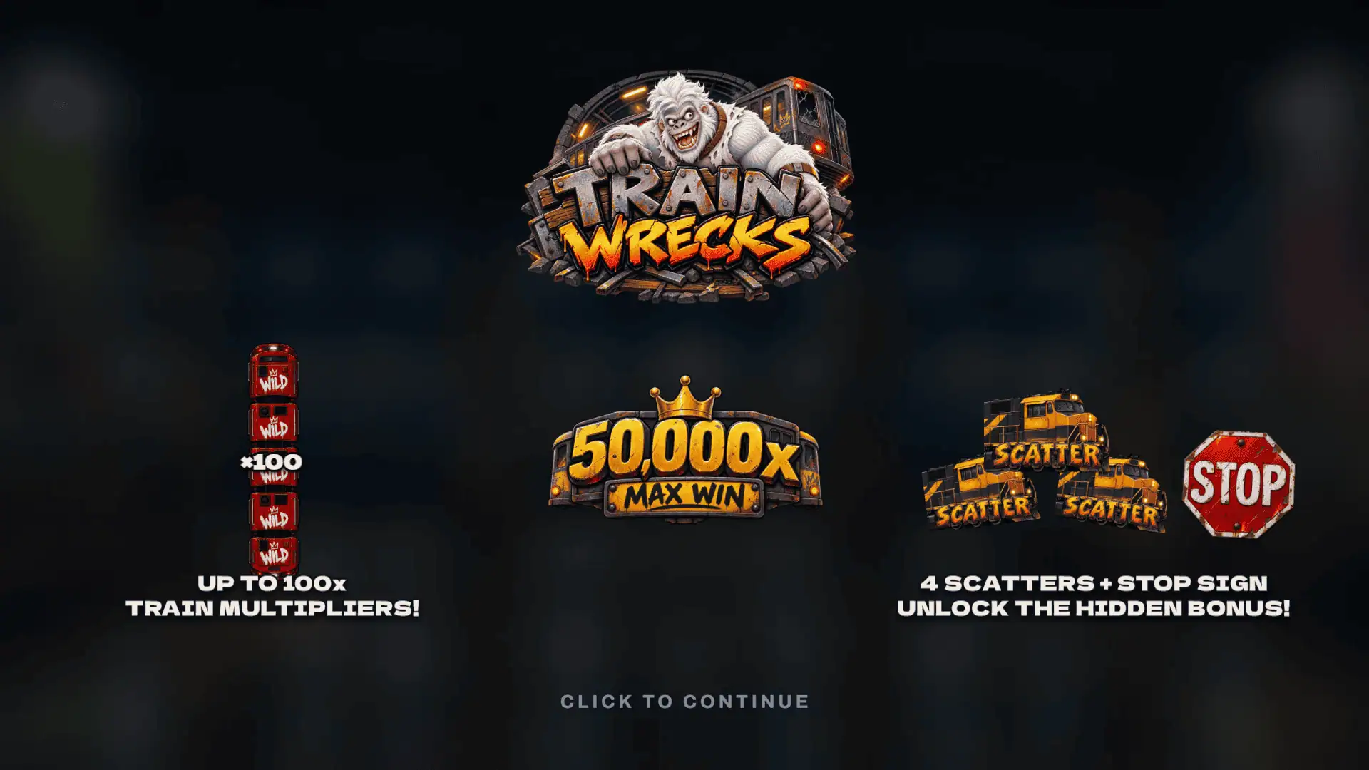 Train Wrecks slot intro screen