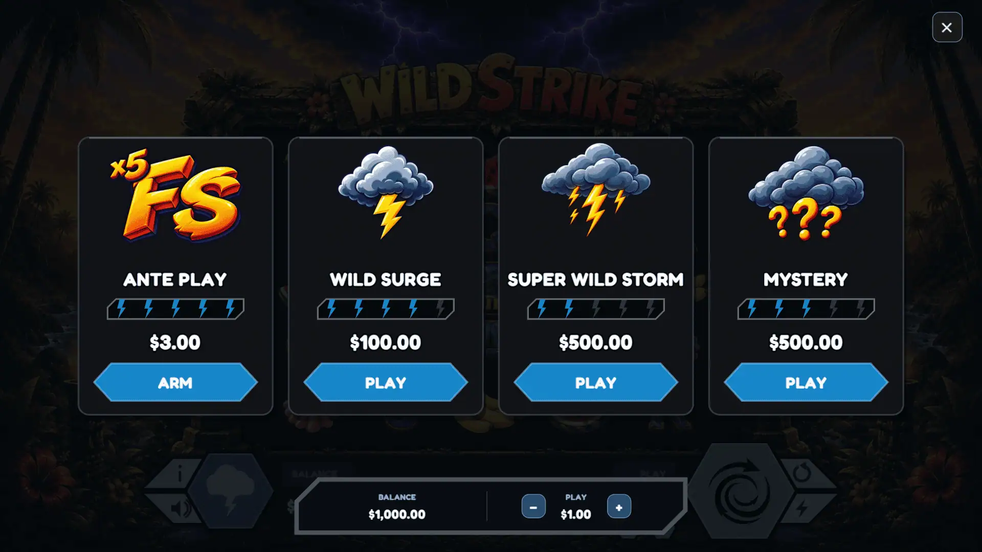 Wild Strike bonus buy menu