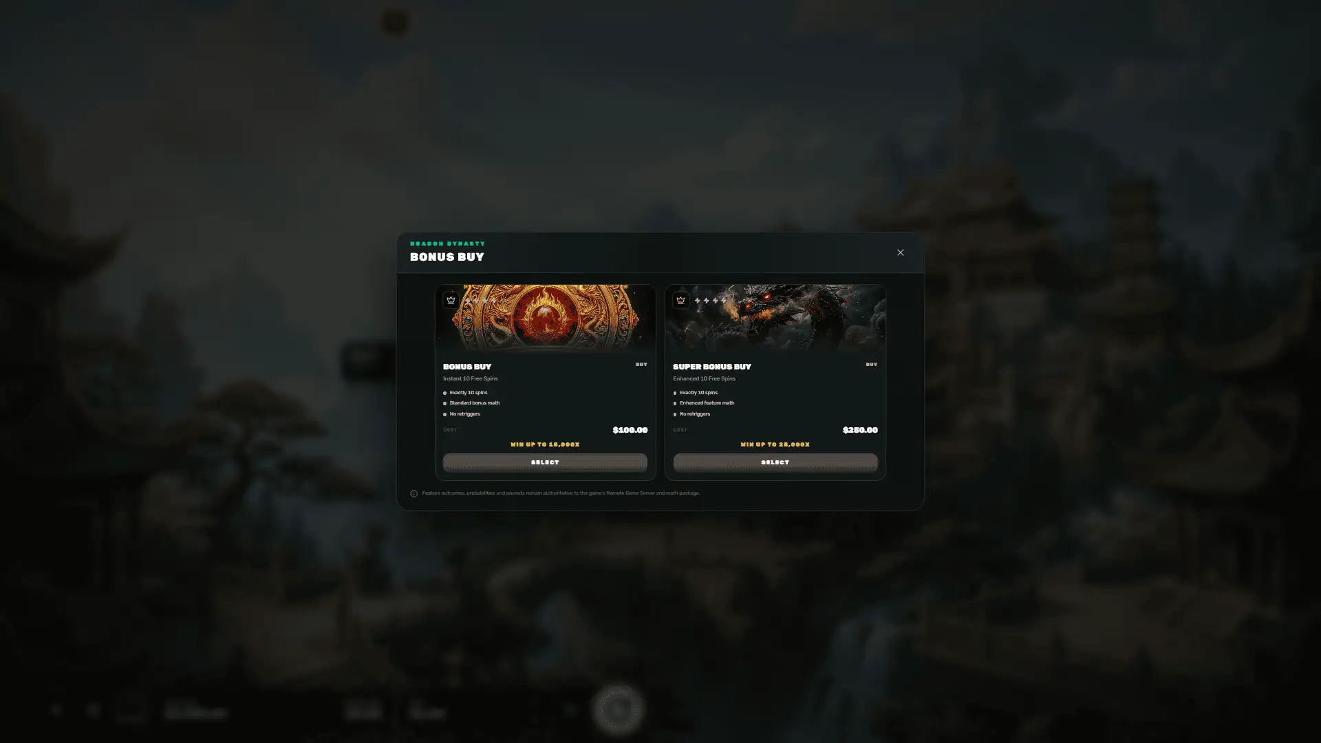 Dragon's Dynasty bonus buy menu