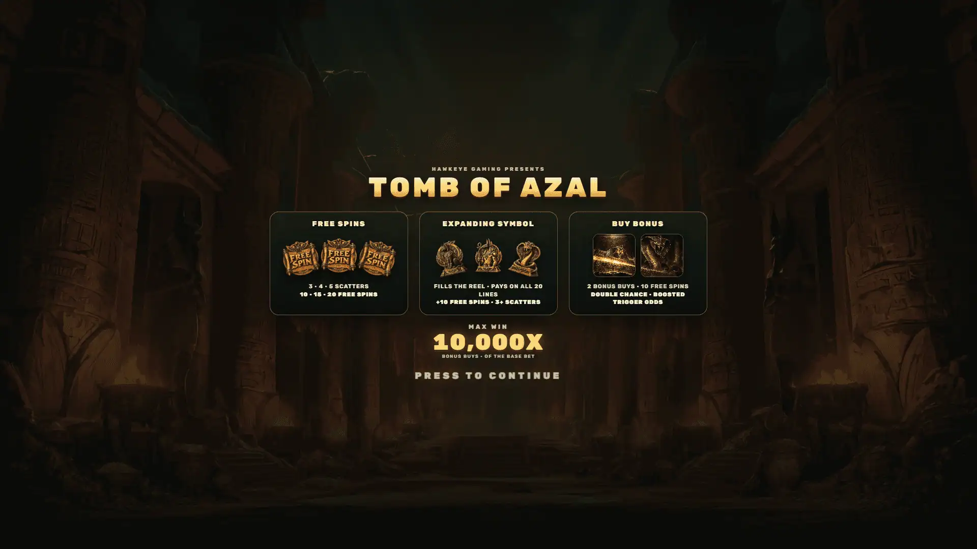 Tomb Of Azal slot intro screen