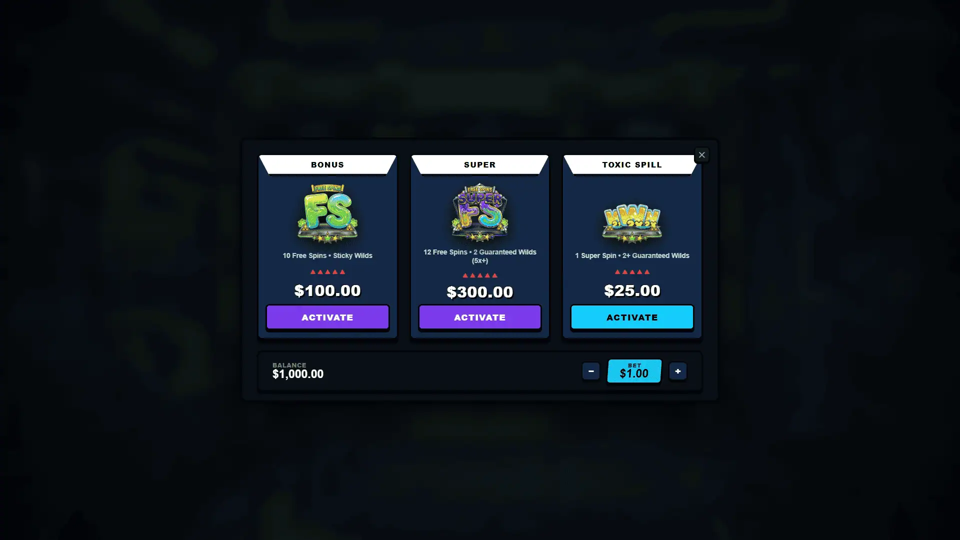 Nuclear Hazard bonus buy menu