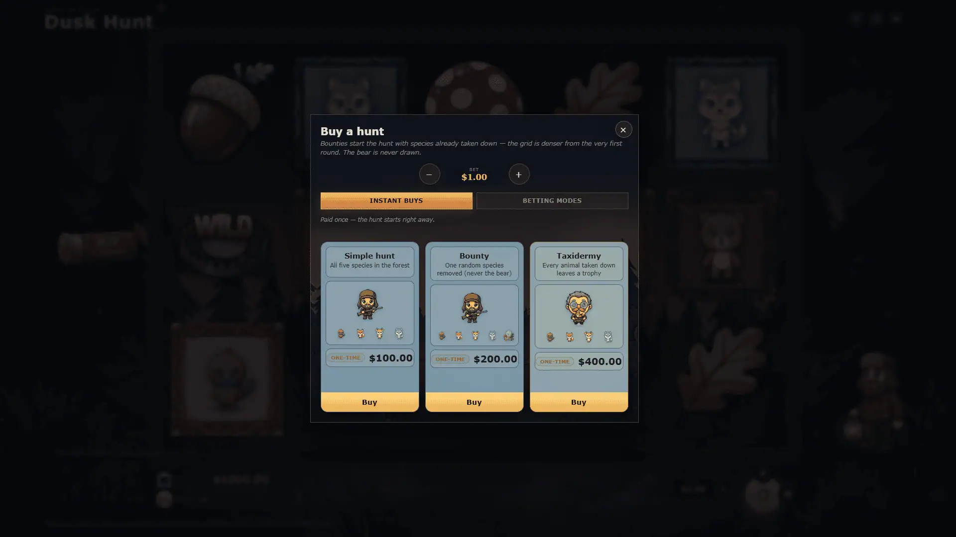 Dusk Hunt bonus buy menu