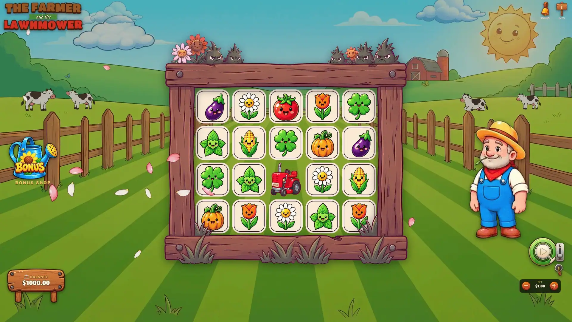 The Farmer and the Lawnmower slot gameplay reels