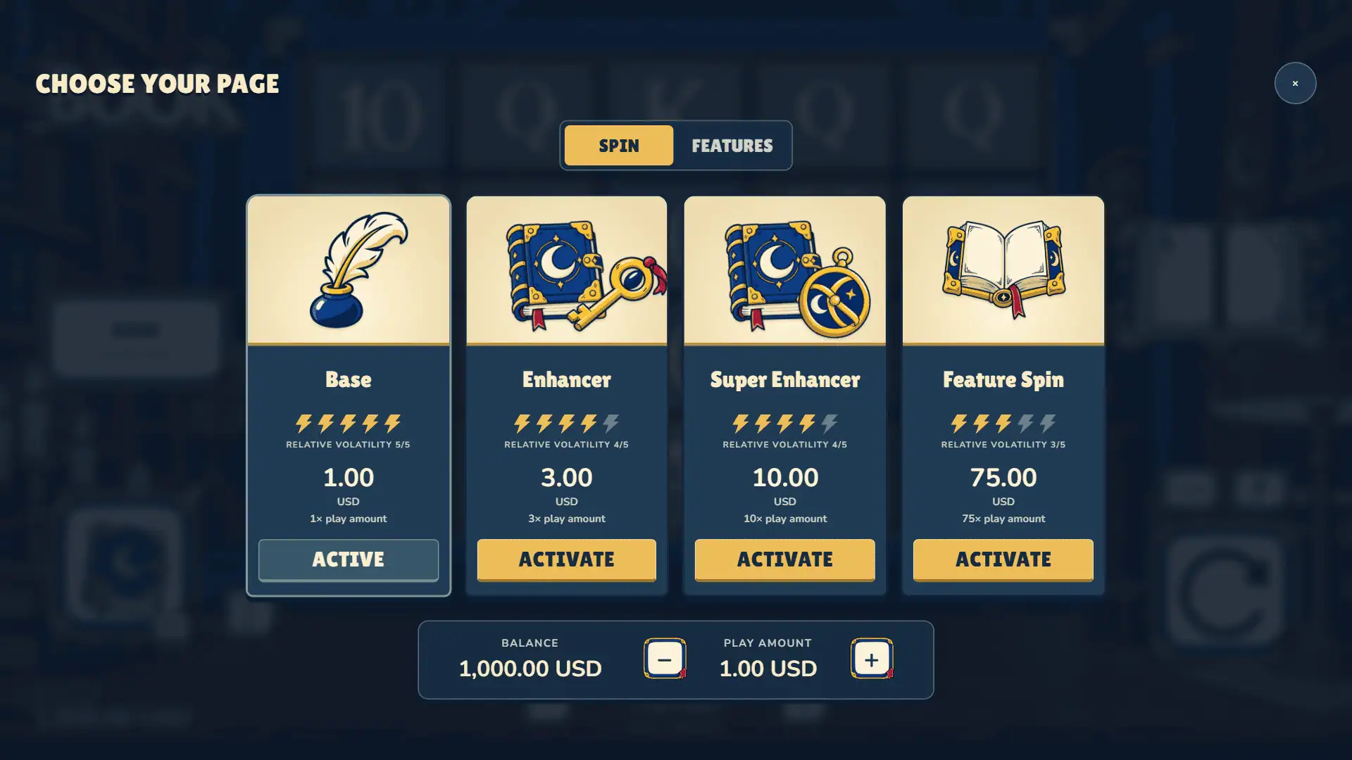 Book bonus buy menu