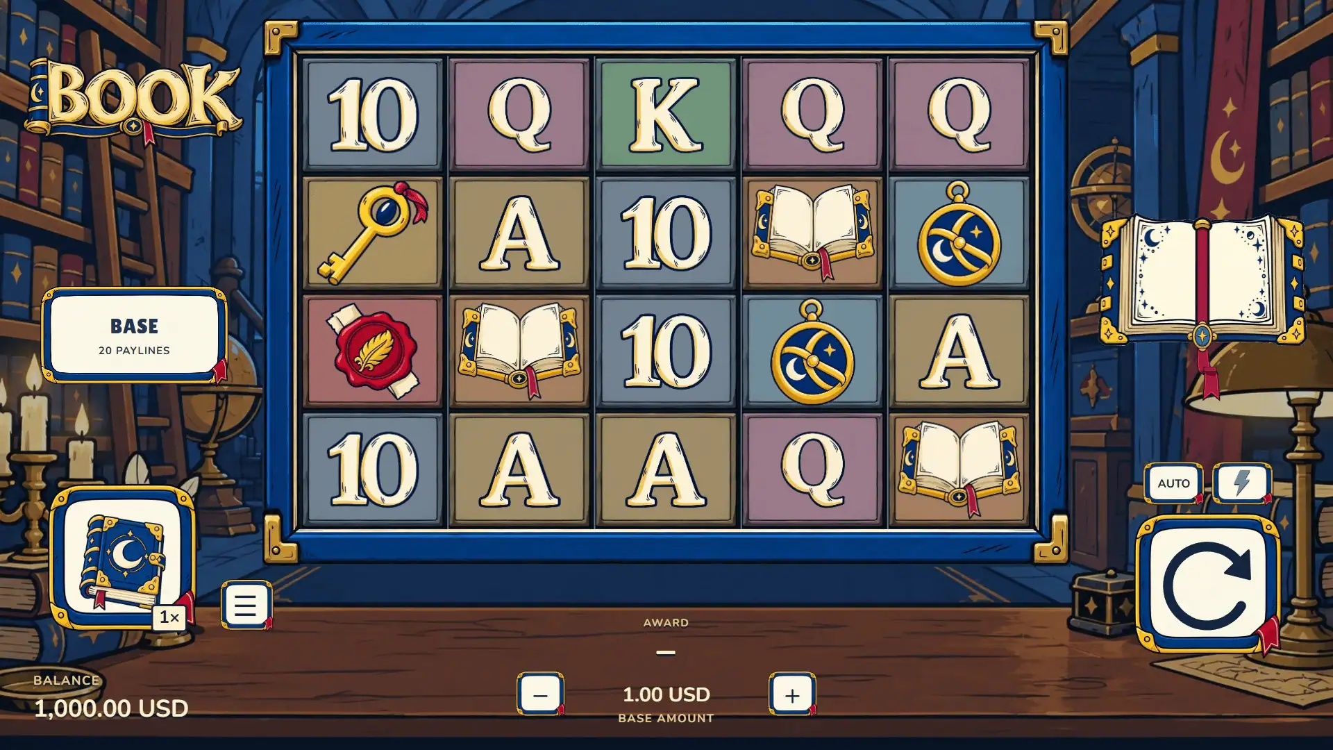 Book slot gameplay reels