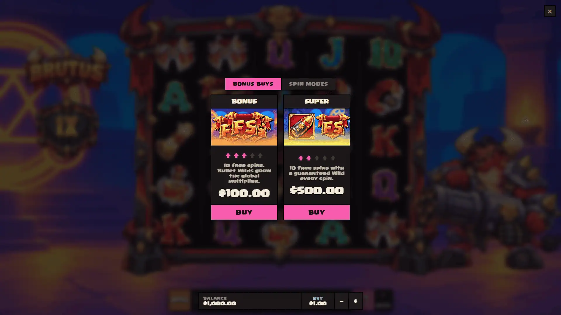 Brutus bonus buy menu